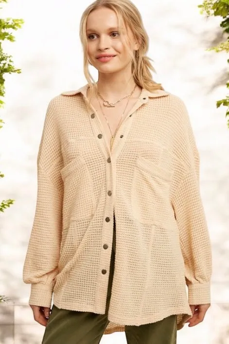 So My Everyday Soft Waffle Knit Oversized Button Down (3 Colors)