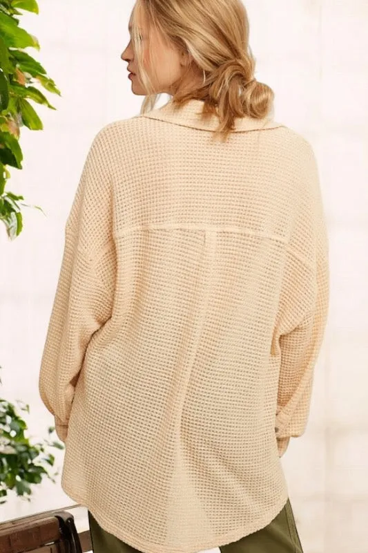 So My Everyday Soft Waffle Knit Oversized Button Down (3 Colors)