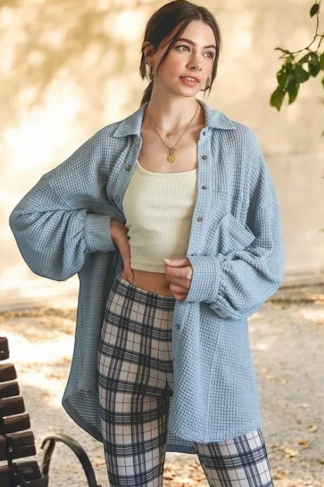 So My Everyday Soft Waffle Knit Oversized Button Down (3 Colors)