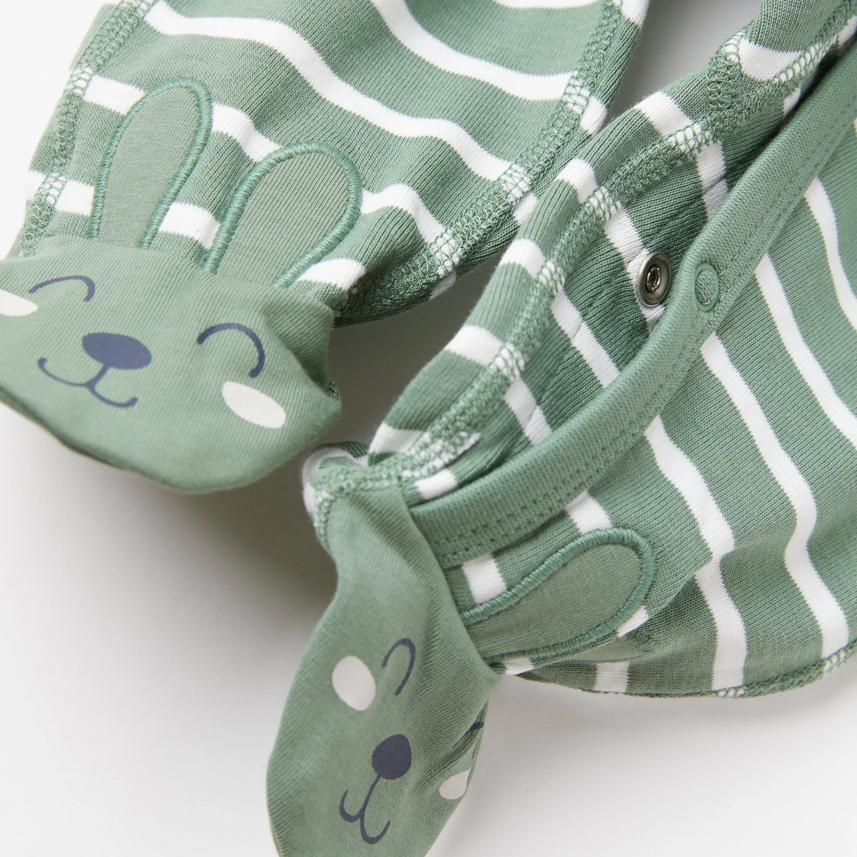Striped Rabbit Appliqué Baby Romper