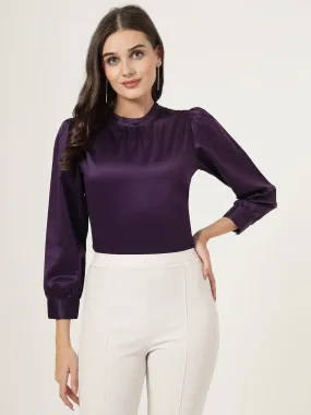 Style Quotient Women Solid Lavender Satin Regular Party Top