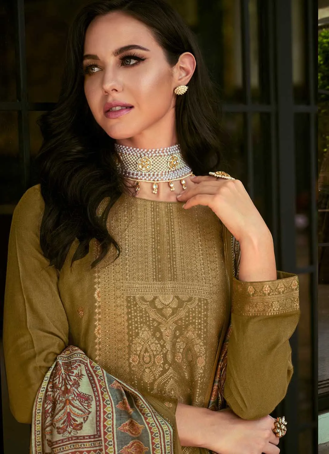 Unstitched Pashmina Jacquard Winter Suit Dress Material for Ladies