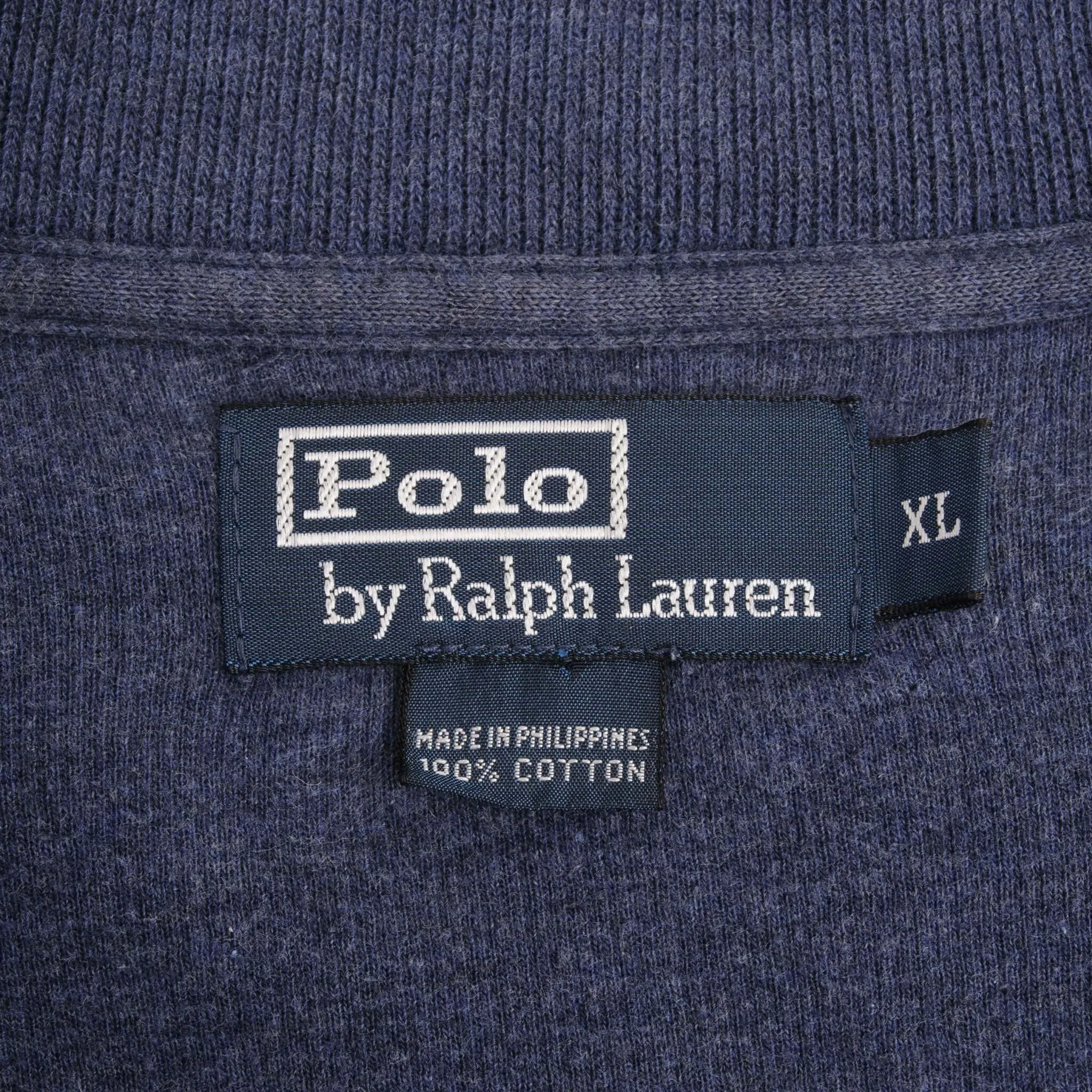 VINTAGE POLO RALPH LAUREN BLUE QUARTER 1/4 ZIP SWEATER 1990S SIZE XL