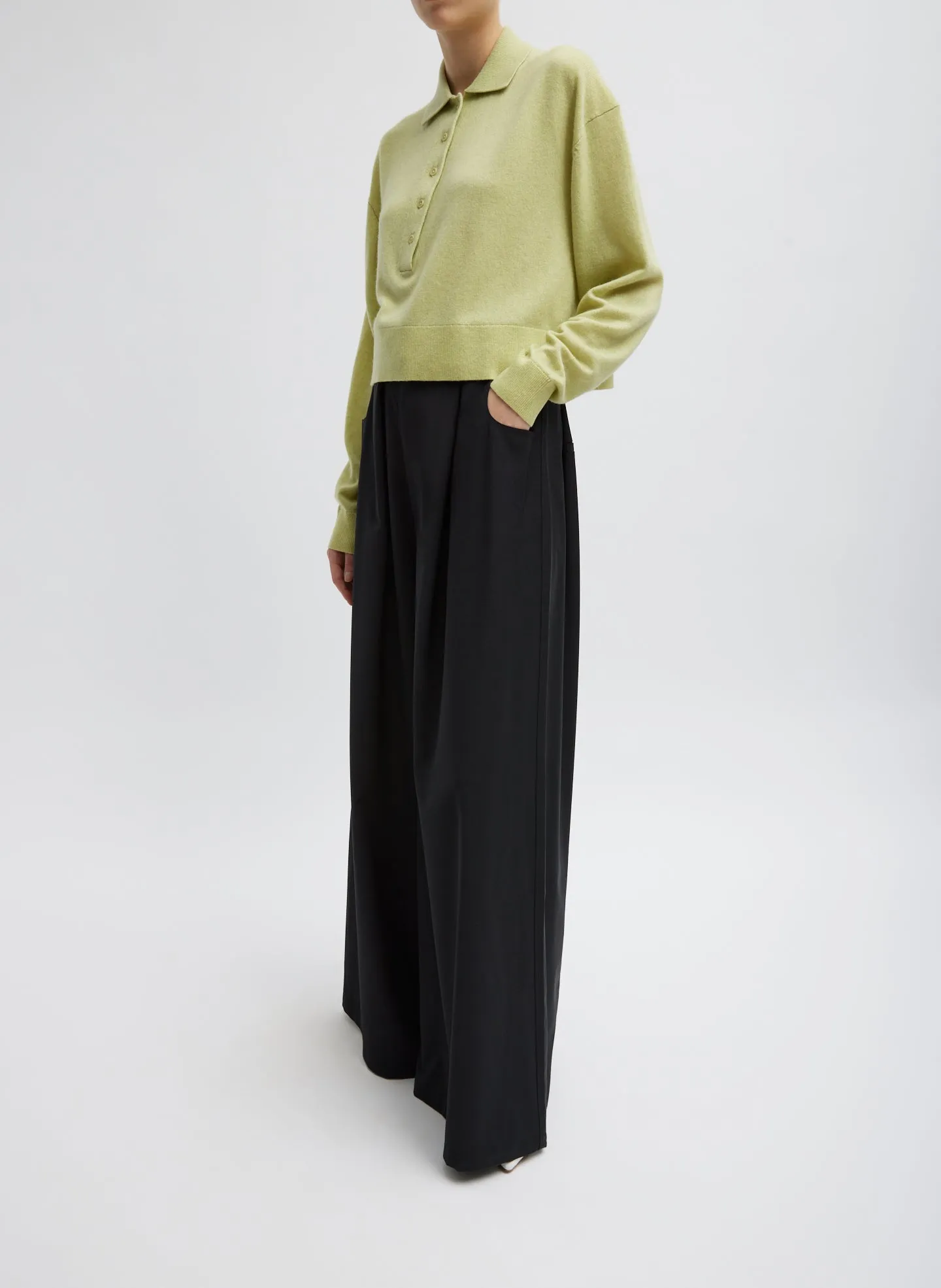 Washable Cashmere Easy Polo Cropped Sweater
