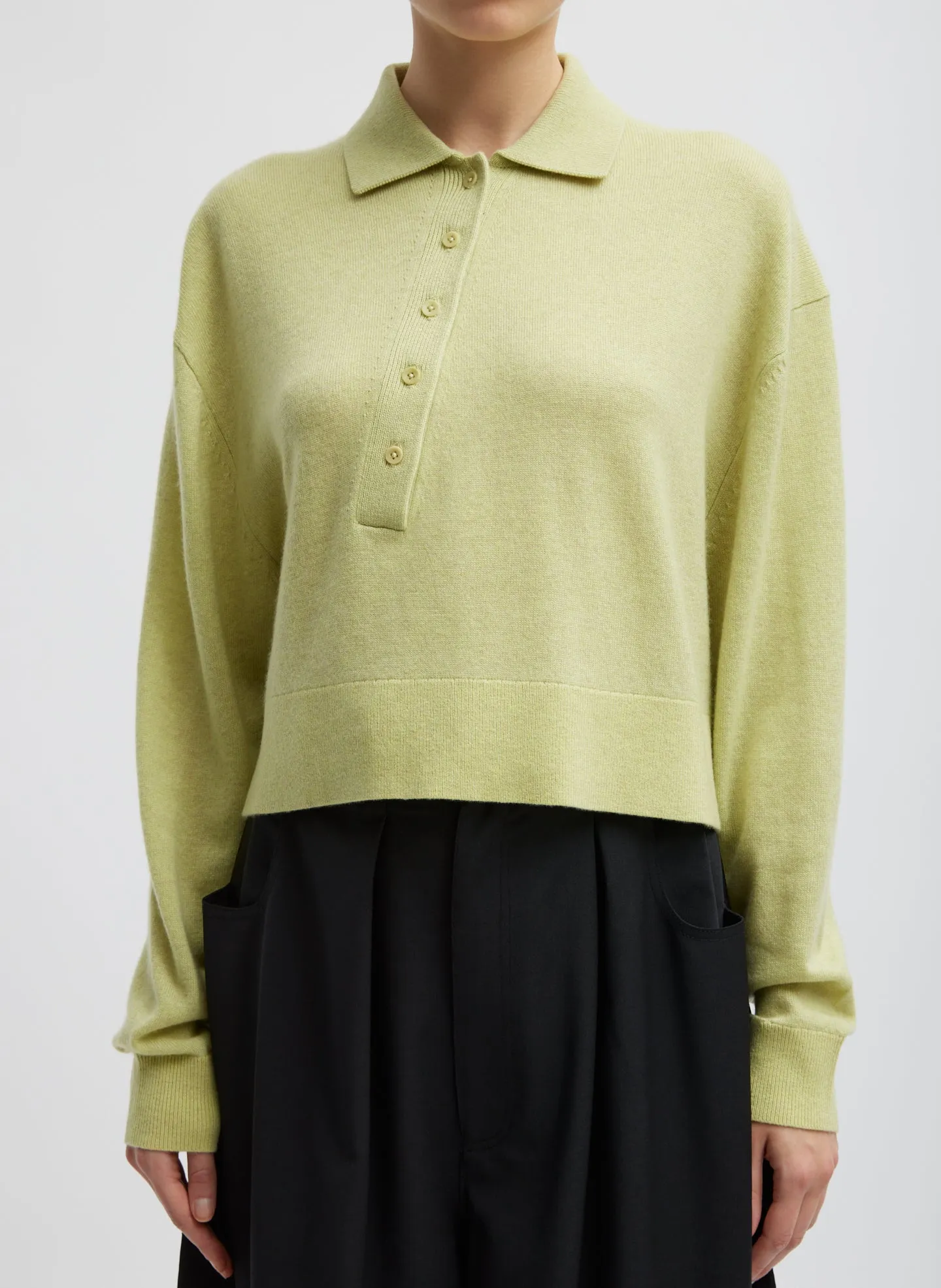 Washable Cashmere Easy Polo Cropped Sweater