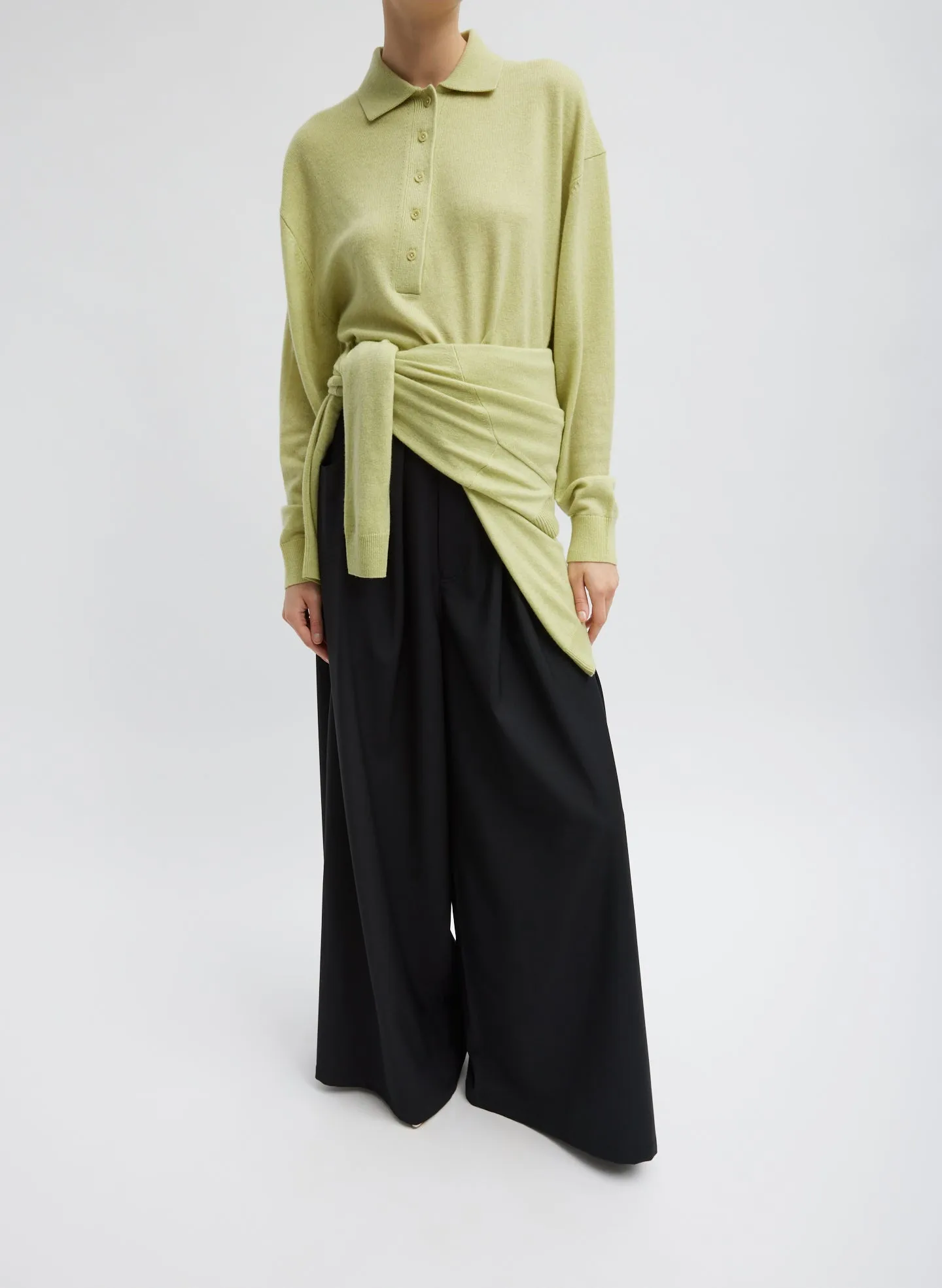Washable Cashmere Easy Polo Cropped Sweater